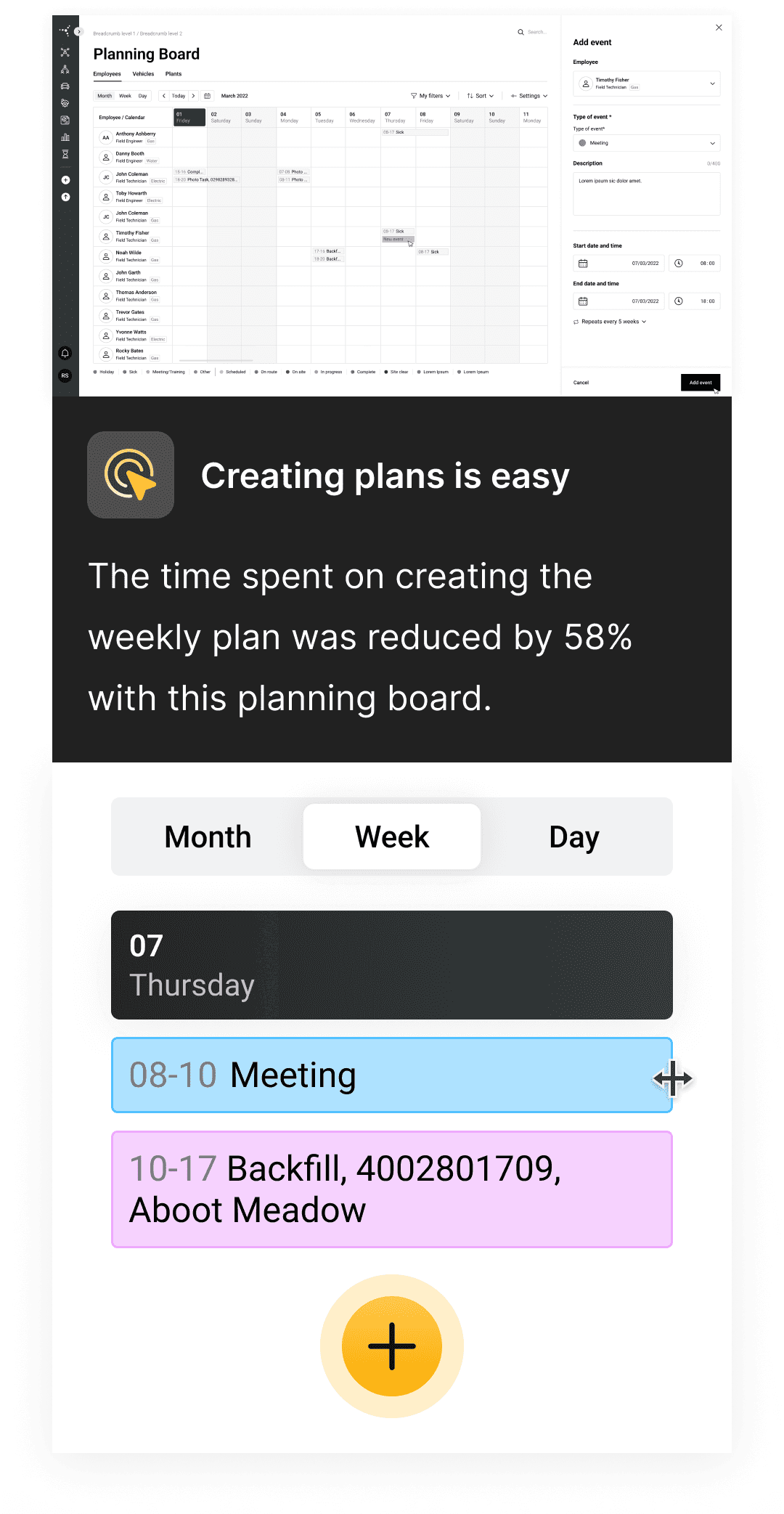 Screenshot of UI design for planning board in SaaS