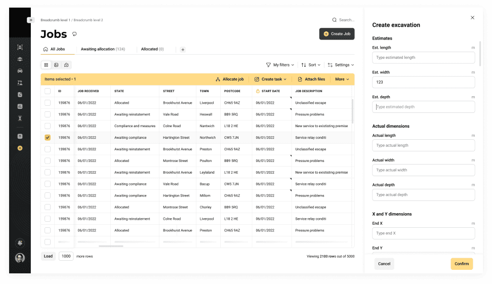 Example of UI design and interactions in SaaS dashboard