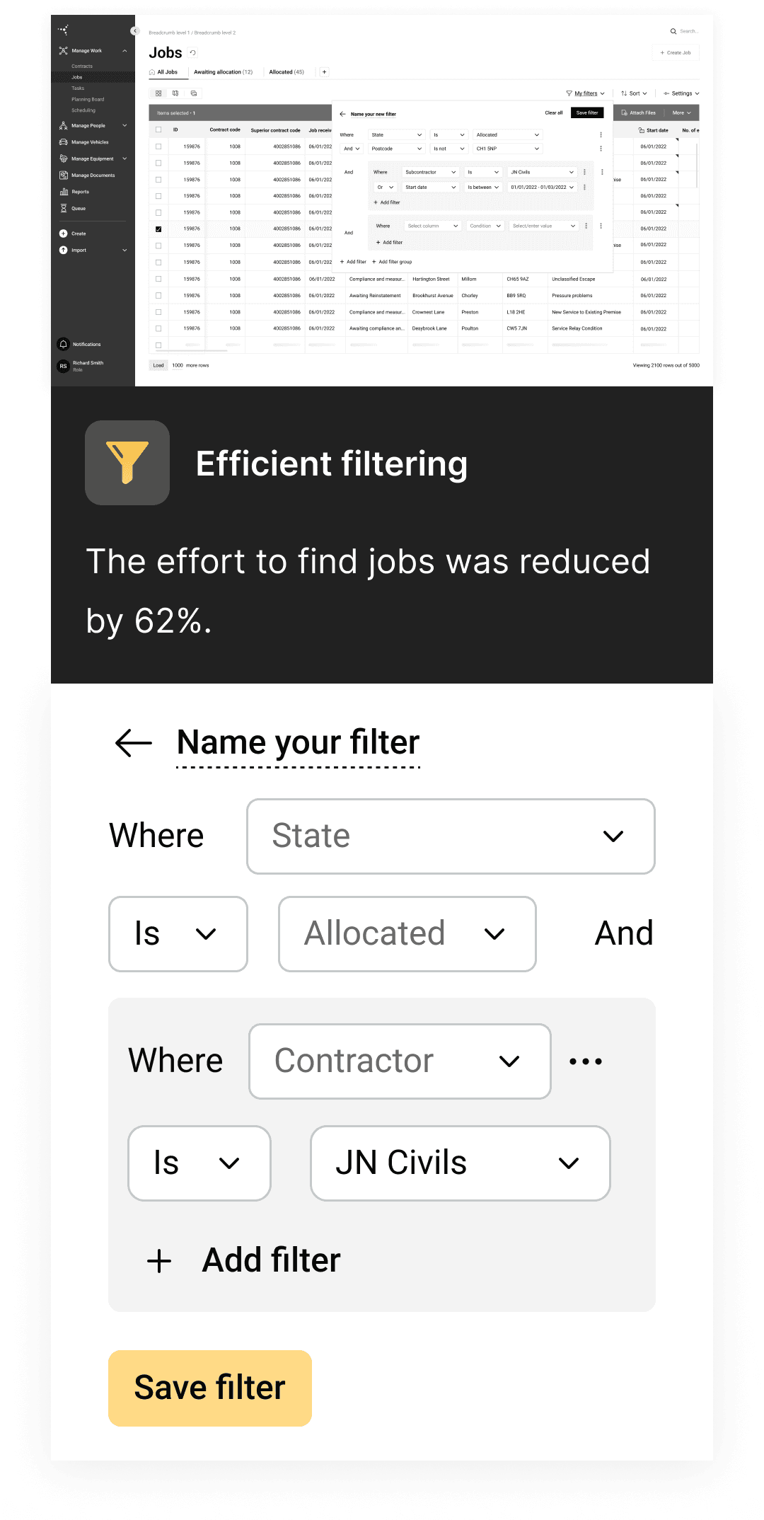 Screenshot of the user interface design of a SaaS platform