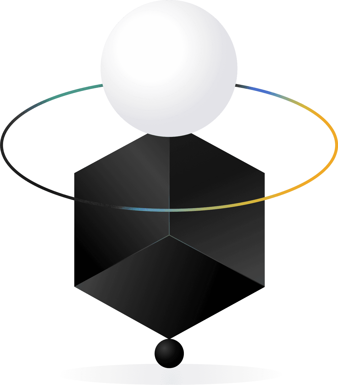Abstrakt grafik med mörk kub och ljus sfär för att bryta upp en UX-fallstudie.