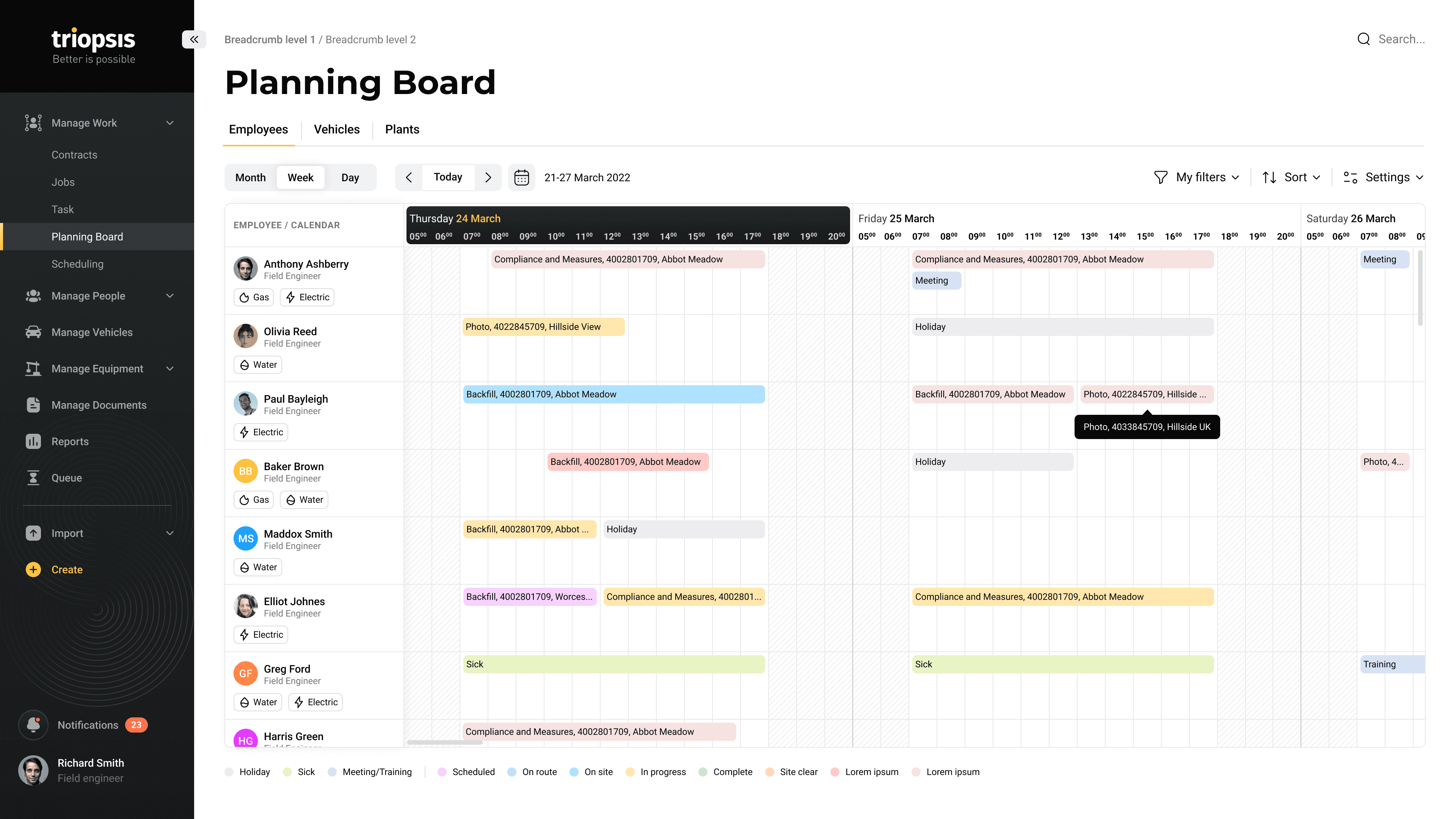 Screenshot of the UX design of a SaaS timeline dashboard