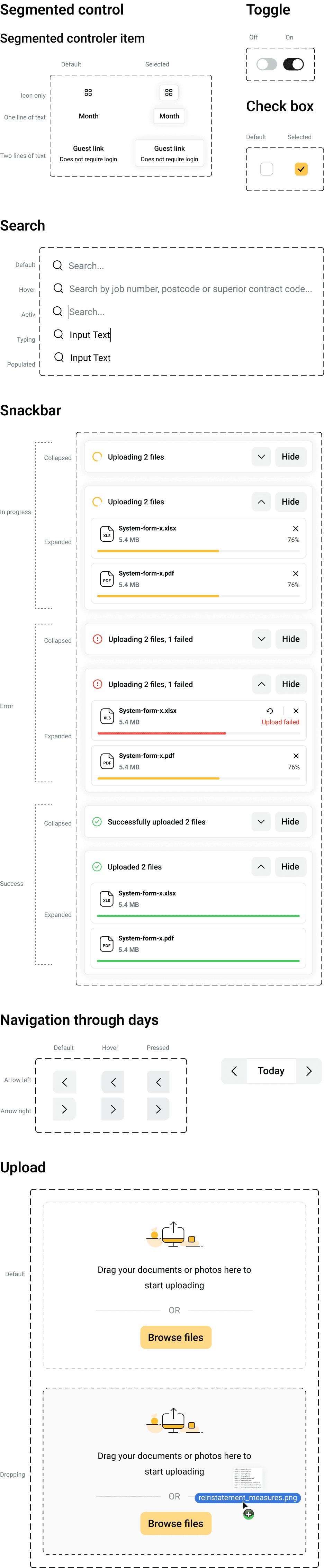 Examples of UI components from design system for SaaS platform